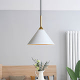 Conical Dinette Drop Pendant Metal Single Bulb Minimalist Ceiling Suspension Light in White Clearhalo 'Ceiling Lights' 'Modern Pendants' 'Modern' 'Pendant Lights' 'Pendants' Lighting' 1456128