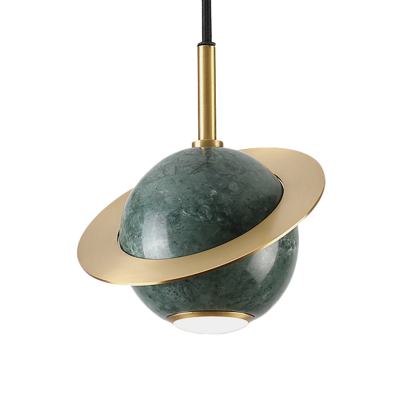 Mini Space Planet Kitchen Pendant Marble 1 Bulb Postmodern Ceiling Suspension Lamp in Green/White/Black-Brass Clearhalo 'Ceiling Lights' 'Modern Pendants' 'Modern' 'Pendant Lights' 'Pendants' Lighting' 1456148