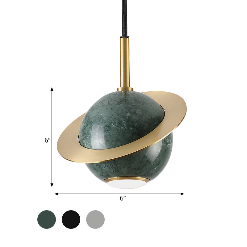 Mini Space Planet Kitchen Pendant Marble 1 Bulb Postmodern Ceiling Suspension Lamp in Green/White/Black-Brass Clearhalo 'Ceiling Lights' 'Modern Pendants' 'Modern' 'Pendant Lights' 'Pendants' Lighting' 1456149