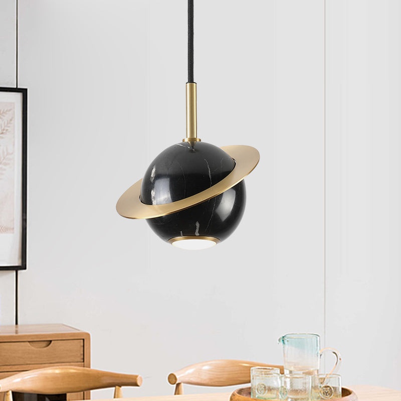 Mini Space Planet Kitchen Pendant Marble 1 Bulb Postmodern Ceiling Suspension Lamp in Green/White/Black-Brass Clearhalo 'Ceiling Lights' 'Modern Pendants' 'Modern' 'Pendant Lights' 'Pendants' Lighting' 1456152