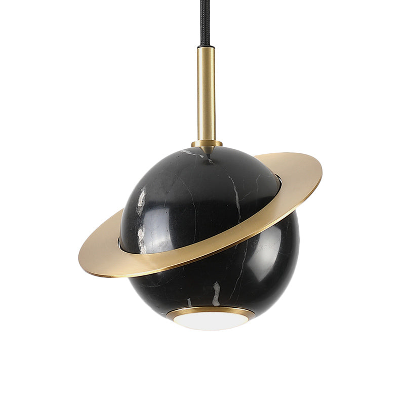 Mini Space Planet Kitchen Pendant Marble 1 Bulb Postmodern Ceiling Suspension Lamp in Green/White/Black-Brass Clearhalo 'Ceiling Lights' 'Modern Pendants' 'Modern' 'Pendant Lights' 'Pendants' Lighting' 1456153