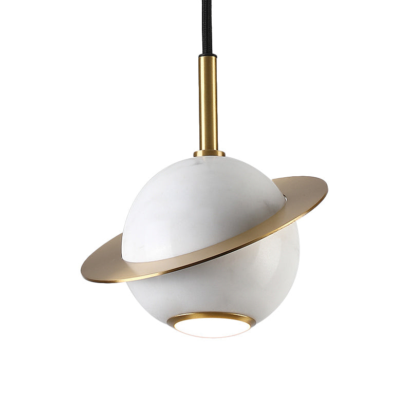 Mini Space Planet Kitchen Pendant Marble 1 Bulb Postmodern Ceiling Suspension Lamp in Green/White/Black-Brass Clearhalo 'Ceiling Lights' 'Modern Pendants' 'Modern' 'Pendant Lights' 'Pendants' Lighting' 1456157