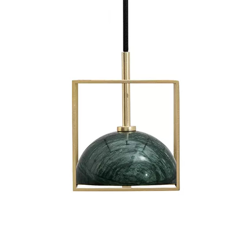 Marble Small Dome Hanging Light Kit Mid Century 1 Head Black/Green Ceiling Pendant with Gold Cubic Wire Cage Guard Clearhalo 'Ceiling Lights' 'Modern Pendants' 'Modern' 'Pendant Lights' 'Pendants' Lighting' 1456166