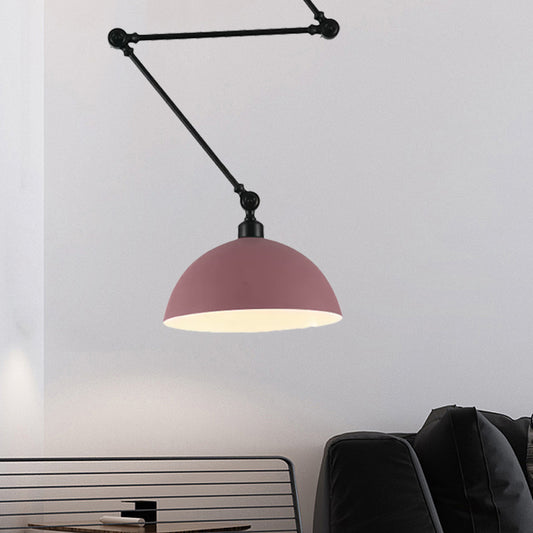 Swing Arm Suspension Pendant Light Macaron Iron Single Dining Table Hanging Lamp with Green/Red Bowl Shade Red Clearhalo 'Ceiling Lights' 'Modern Pendants' 'Modern' 'Pendant Lights' 'Pendants' Lighting' 1456167