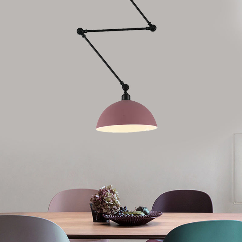 Swing Arm Suspension Pendant Light Macaron Iron Single Dining Table Hanging Lamp with Green/Red Bowl Shade Clearhalo 'Ceiling Lights' 'Modern Pendants' 'Modern' 'Pendant Lights' 'Pendants' Lighting' 1456169