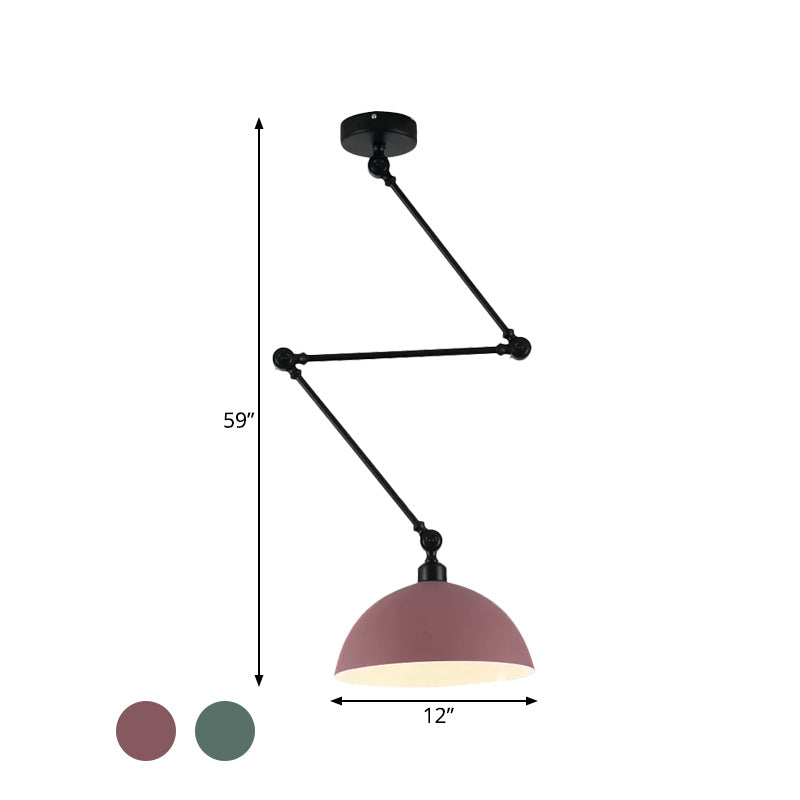 Swing Arm Suspension Pendant Light Macaron Iron Single Dining Table Hanging Lamp with Green/Red Bowl Shade Clearhalo 'Ceiling Lights' 'Modern Pendants' 'Modern' 'Pendant Lights' 'Pendants' Lighting' 1456171