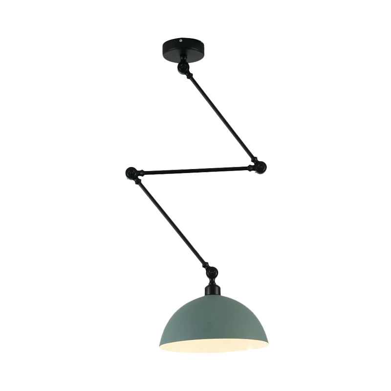 Swing Arm Suspension Pendant Light Macaron Iron Single Dining Table Hanging Lamp with Green/Red Bowl Shade Clearhalo 'Ceiling Lights' 'Modern Pendants' 'Modern' 'Pendant Lights' 'Pendants' Lighting' 1456175