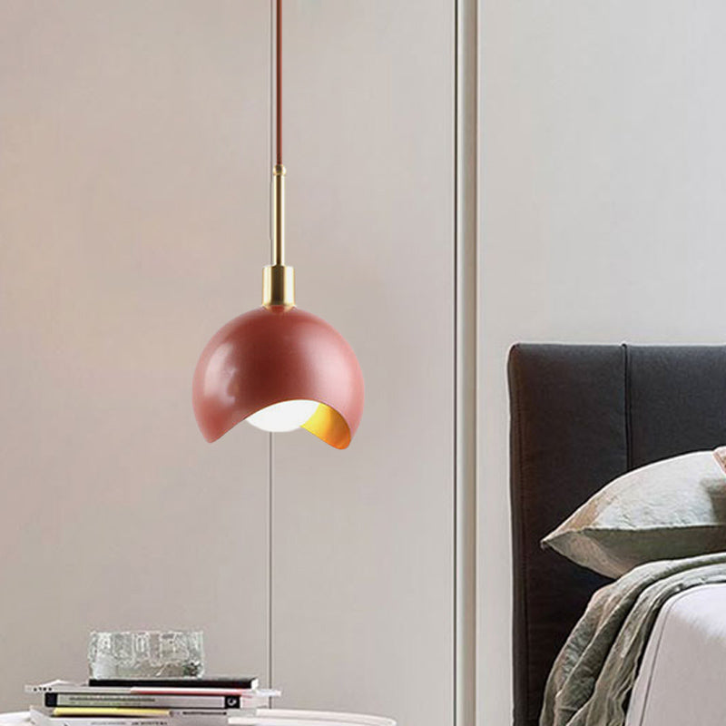 Red Quarter Sphere Pendant Lamp Designer Single Metal Suspension Light with Waveform Edge Clearhalo 'Ceiling Lights' 'Modern Pendants' 'Modern' 'Pendant Lights' 'Pendants' Lighting' 1456178