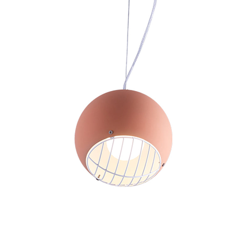 Macaron Mini Dome Pendant Lighting Aluminum 1 Head Bedside Ceiling Light in Pink with Wire Guard Bottom Clearhalo 'Ceiling Lights' 'Modern Pendants' 'Modern' 'Pendant Lights' 'Pendants' Lighting' 1456184