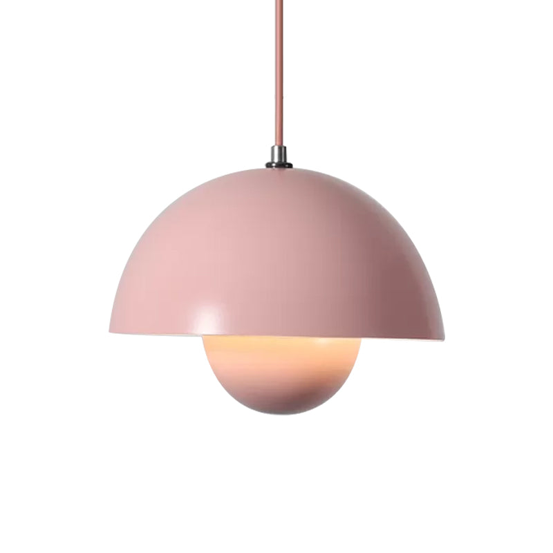 Macaron Dome Pendant Lighting Iron 1 Head Dining Table Suspension Lamp in Pink/Green/Yellow with Inner Capsule Diffuser Clearhalo 'Ceiling Lights' 'Modern Pendants' 'Modern' 'Pendant Lights' 'Pendants' Lighting' 1456189