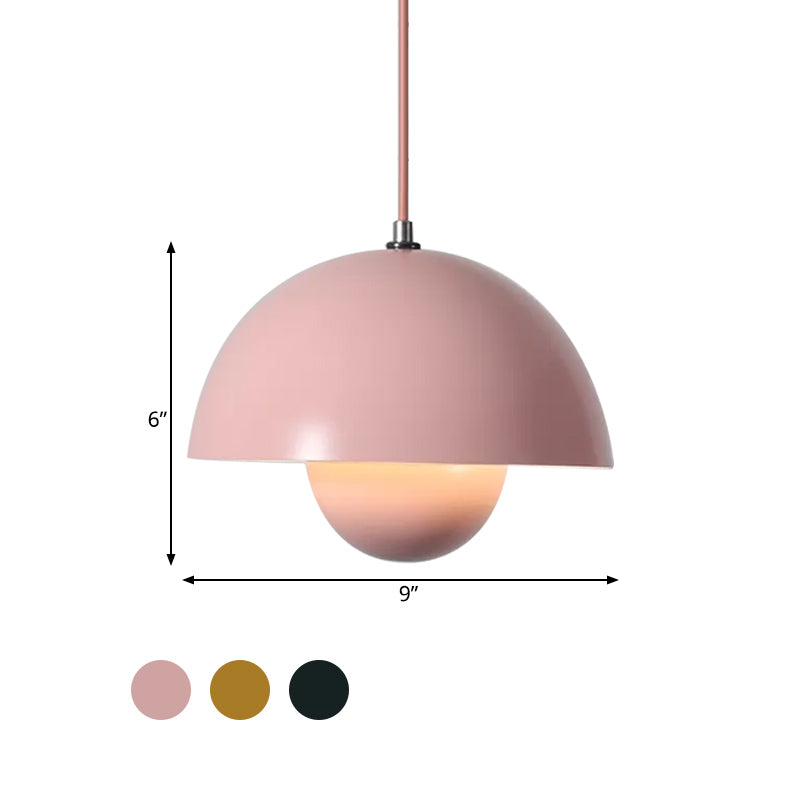 Macaron Dome Pendant Lighting Iron 1 Head Dining Table Suspension Lamp in Pink/Green/Yellow with Inner Capsule Diffuser Clearhalo 'Ceiling Lights' 'Modern Pendants' 'Modern' 'Pendant Lights' 'Pendants' Lighting' 1456190