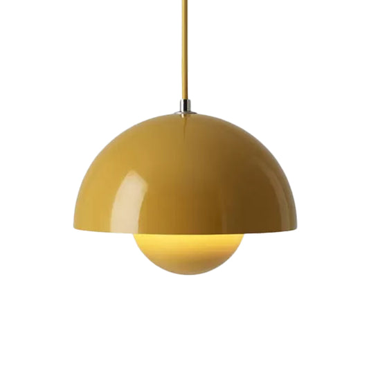 Macaron Dome Pendant Lighting Iron 1 Head Dining Table Suspension Lamp in Pink/Green/Yellow with Inner Capsule Diffuser Clearhalo 'Ceiling Lights' 'Modern Pendants' 'Modern' 'Pendant Lights' 'Pendants' Lighting' 1456194