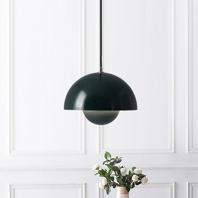 Macaron Dome Pendant Lighting Iron 1 Head Dining Table Suspension Lamp in Pink/Green/Yellow with Inner Capsule Diffuser Clearhalo 'Ceiling Lights' 'Modern Pendants' 'Modern' 'Pendant Lights' 'Pendants' Lighting' 1456196