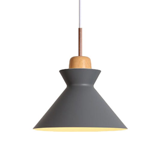 Funnel Dining Table Suspension Pendant Aluminum 1 Light Nordic Ceiling Lamp in Grey with Wood Cork Clearhalo 'Ceiling Lights' 'Modern Pendants' 'Modern' 'Pendant Lights' 'Pendants' Lighting' 1456202