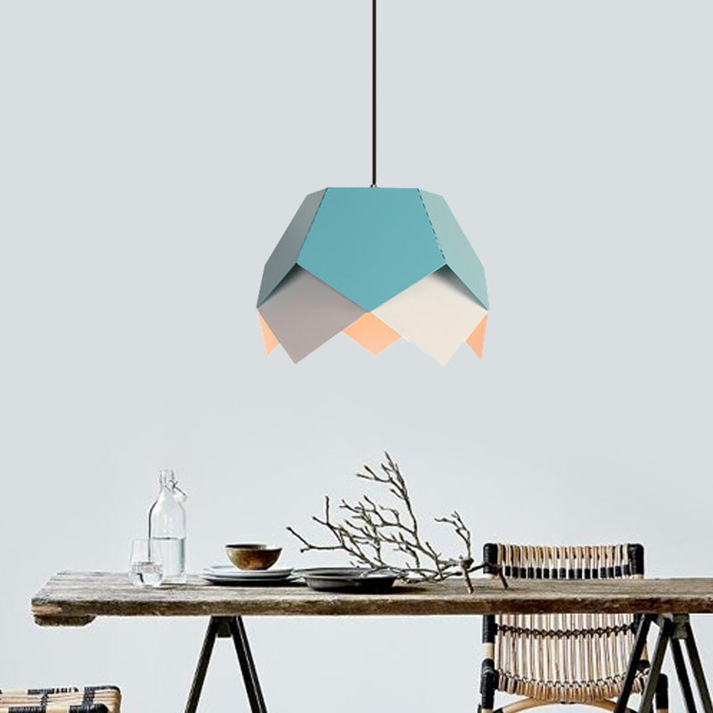 Layered Iron Hanging Light Macaron 1 Bulb Blue/Yellow Pendant Ceiling Light with Scalloped Edge Clearhalo 'Ceiling Lights' 'Modern Pendants' 'Modern' 'Pendant Lights' 'Pendants' Lighting' 1456216