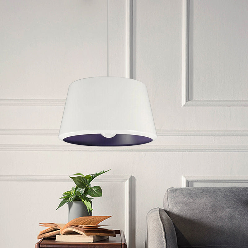 Aluminum Truncated Cone Pendant Simplicity Single 12/16 Inches Wide White and Purple Inner Pendulum Light Clearhalo 'Ceiling Lights' 'Modern Pendants' 'Modern' 'Pendant Lights' 'Pendants' Lighting' 1456229