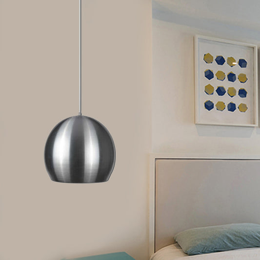 Satin Nickel Dome Hanging Light Minimalism 1 Head Aluminum Pendant Lighting Fixture with Venting Pierced Design Clearhalo 'Ceiling Lights' 'Modern Pendants' 'Modern' 'Pendant Lights' 'Pendants' Lighting' 1456240