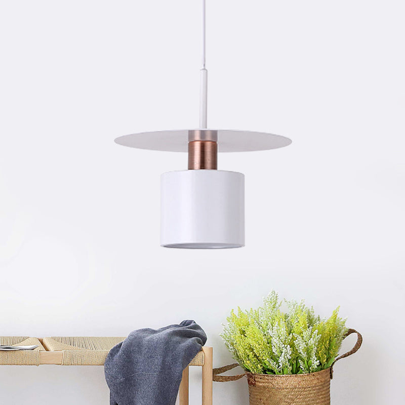 Perfume Bottle Bedside Hanging Light Metallic 1 Head 8"/14" Wide Minimalism Ceiling Suspension Lamp in White with Disk Top White Clearhalo 'Ceiling Lights' 'Modern Pendants' 'Modern' 'Pendant Lights' 'Pendants' Lighting' 1456243