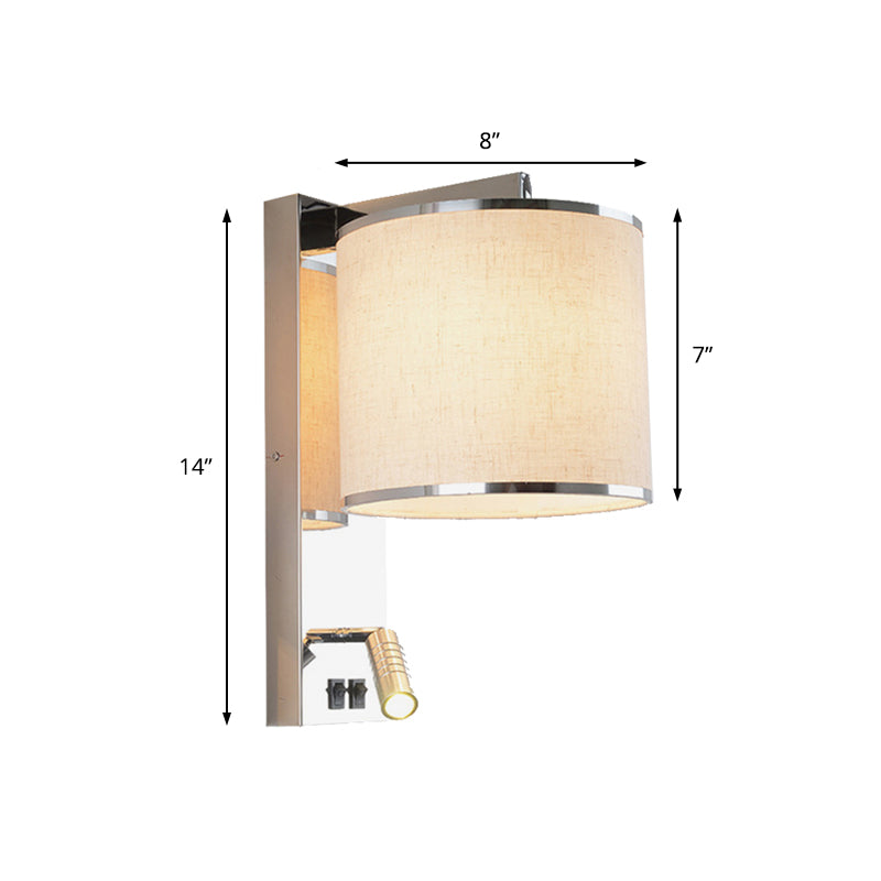 Drum Wall Light Sconce Modernism Fabric LED Sconce Light in Chrome for Living Room Clearhalo 'Modern wall lights' 'Modern' 'Wall Lamps & Sconces' 'Wall Lights' Lighting' 145629