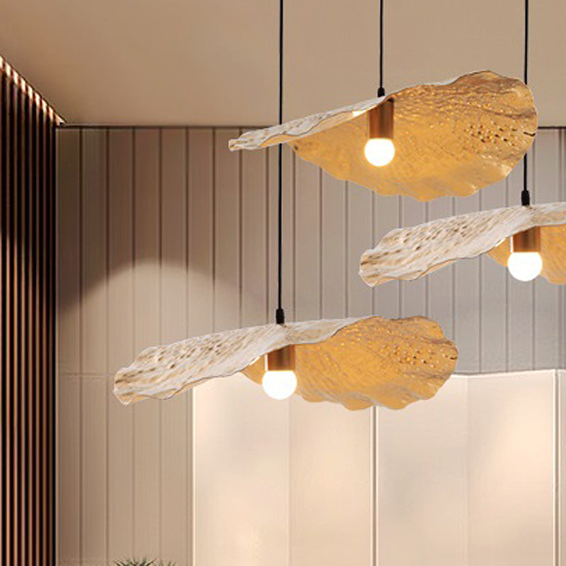 Luxury Lotus Leaf Drop Lamp 1-Bulb Metal Down Lighting Pendant in Gold for Dining Room Clearhalo 'Ceiling Lights' 'Pendant Lights' 'Pendants' Lighting' 1456306