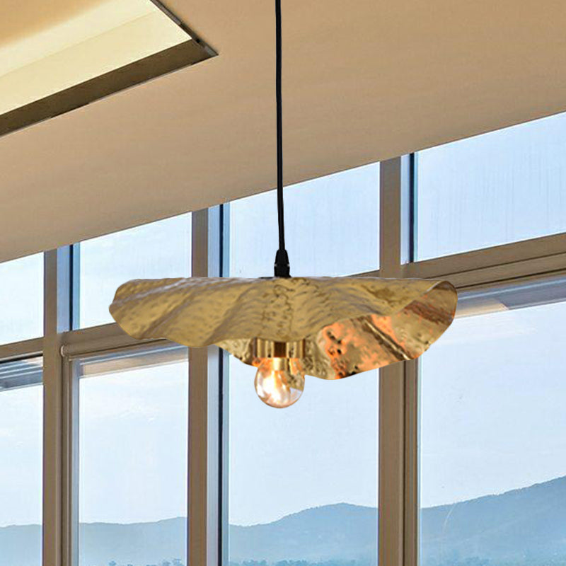 Luxury Lotus Leaf Drop Lamp 1-Bulb Metal Down Lighting Pendant in Gold for Dining Room Clearhalo 'Ceiling Lights' 'Pendant Lights' 'Pendants' Lighting' 1456308