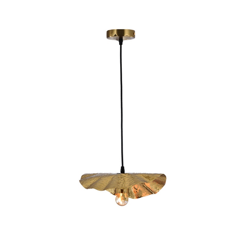 Luxury Lotus Leaf Drop Lamp 1-Bulb Metal Down Lighting Pendant in Gold for Dining Room Clearhalo 'Ceiling Lights' 'Pendant Lights' 'Pendants' Lighting' 1456309