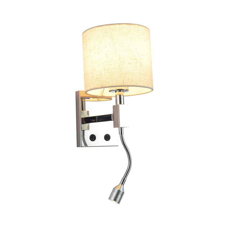 Drum Wall Light Sconce Modernism Fabric LED Sconce Light in Chrome for Living Room Clearhalo 'Modern wall lights' 'Modern' 'Wall Lamps & Sconces' 'Wall Lights' Lighting' 145631