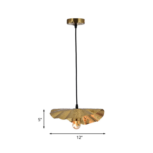 Luxury Lotus Leaf Drop Lamp 1-Bulb Metal Down Lighting Pendant in Gold for Dining Room Clearhalo 'Ceiling Lights' 'Pendant Lights' 'Pendants' Lighting' 1456310