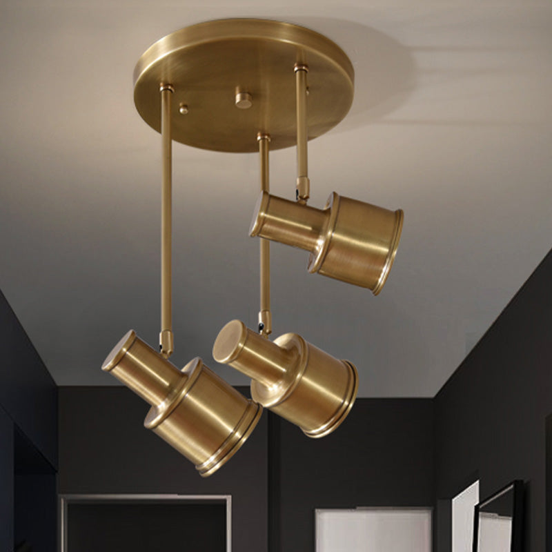 Cylindrical Hallway Cluster Pendant Light Colonial 3 Lights Gold Rotatable Suspended Lighting Fixture Clearhalo 'Ceiling Lights' 'Pendant Lights' 'Pendants' Lighting' 1456311