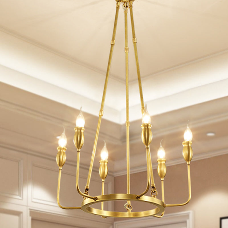 6/8 Bulbs Candle Ceiling Chandelier Colonial Gold Metal Suspension Pendant Light for Dining Room 6 Gold Clearhalo 'Ceiling Lights' 'Chandeliers' Lighting' options 1456321_6ae68089-5b95-4b9c-b7a2-eb87d5ed5fc5