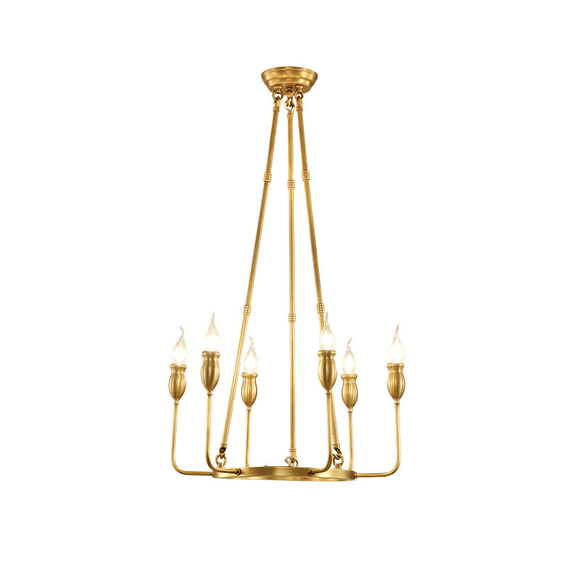 6/8 Bulbs Candle Ceiling Chandelier Colonial Gold Metal Suspension Pendant Light for Dining Room Clearhalo 'Ceiling Lights' 'Chandeliers' Lighting' options 1456323