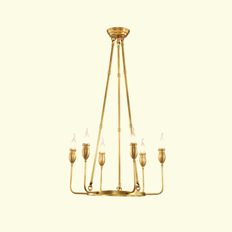 6/8 Bulbs Candle Ceiling Chandelier Colonial Gold Metal Suspension Pendant Light for Dining Room Clearhalo 'Ceiling Lights' 'Chandeliers' Lighting' options 1456324