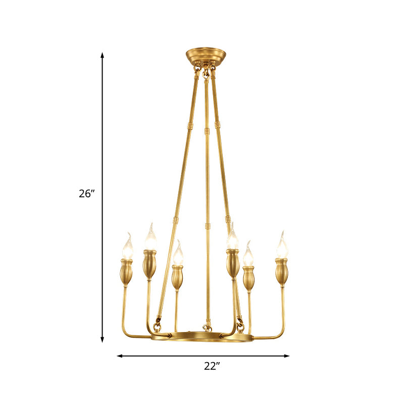 6/8 Bulbs Candle Ceiling Chandelier Colonial Gold Metal Suspension Pendant Light for Dining Room Clearhalo 'Ceiling Lights' 'Chandeliers' Lighting' options 1456325