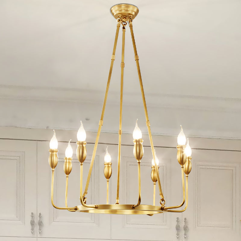 6/8 Bulbs Candle Ceiling Chandelier Colonial Gold Metal Suspension Pendant Light for Dining Room 8 Gold Clearhalo 'Ceiling Lights' 'Chandeliers' Lighting' options 1456326_7337bcd4-ccfa-40d4-8ae6-93340b51506e