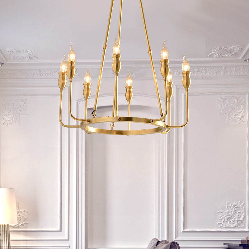 6/8 Bulbs Candle Ceiling Chandelier Colonial Gold Metal Suspension Pendant Light for Dining Room Clearhalo 'Ceiling Lights' 'Chandeliers' Lighting' options 1456328