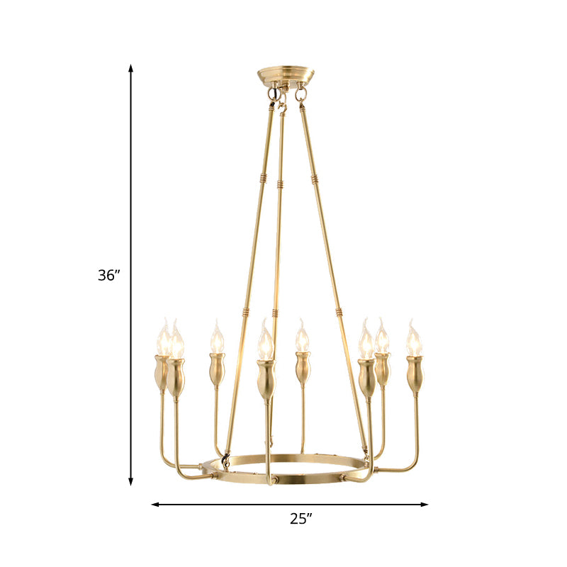 6/8 Bulbs Candle Ceiling Chandelier Colonial Gold Metal Suspension Pendant Light for Dining Room Clearhalo 'Ceiling Lights' 'Chandeliers' Lighting' options 1456330