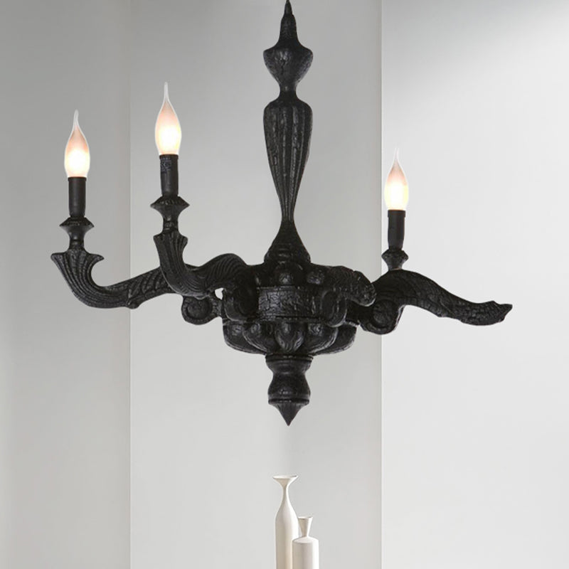 3/6-Bulb Candlestick Chandelier Light Traditional Black Resin Pendant Lighting Fixture for Living Room Clearhalo 'Ceiling Lights' 'Chandeliers' Lighting' options 1456336