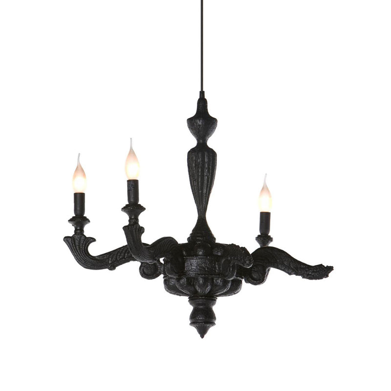 3/6-Bulb Candlestick Chandelier Light Traditional Black Resin Pendant Lighting Fixture for Living Room Clearhalo 'Ceiling Lights' 'Chandeliers' Lighting' options 1456339