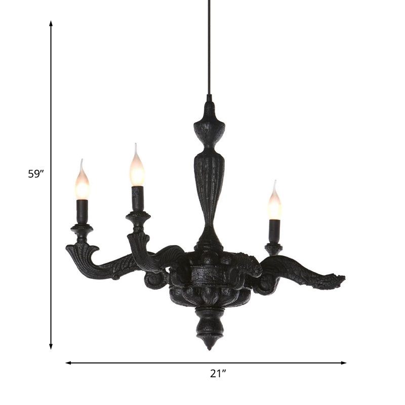 3/6-Bulb Candlestick Chandelier Light Traditional Black Resin Pendant Lighting Fixture for Living Room Clearhalo 'Ceiling Lights' 'Chandeliers' Lighting' options 1456340