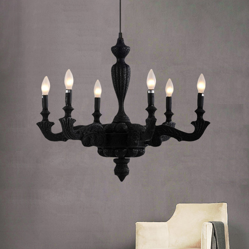 3/6-Bulb Candlestick Chandelier Light Traditional Black Resin Pendant Lighting Fixture for Living Room Clearhalo 'Ceiling Lights' 'Chandeliers' Lighting' options 1456341