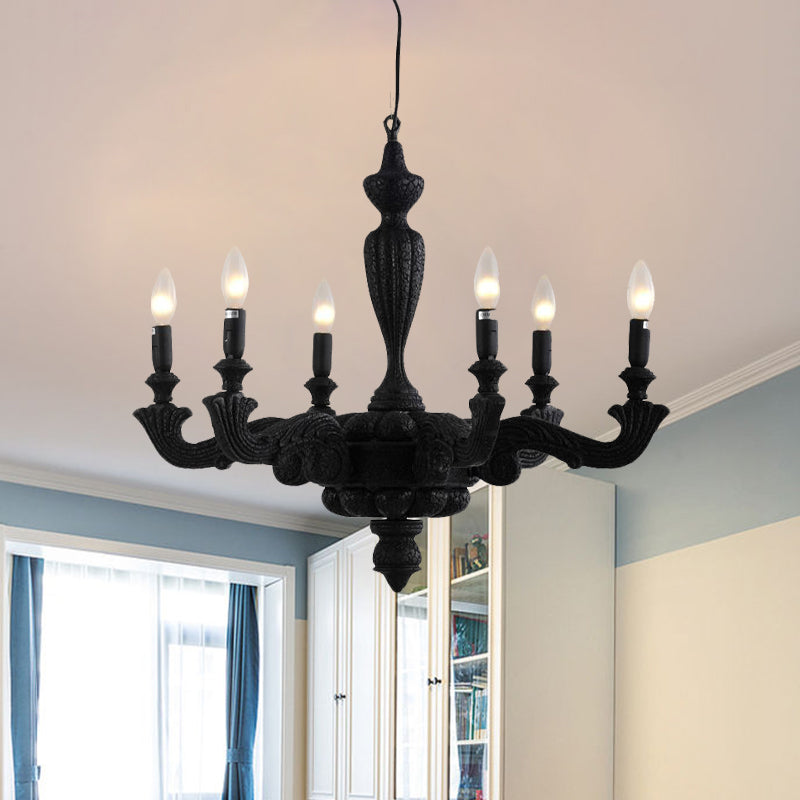 3/6-Bulb Candlestick Chandelier Light Traditional Black Resin Pendant Lighting Fixture for Living Room Clearhalo 'Ceiling Lights' 'Chandeliers' Lighting' options 1456342