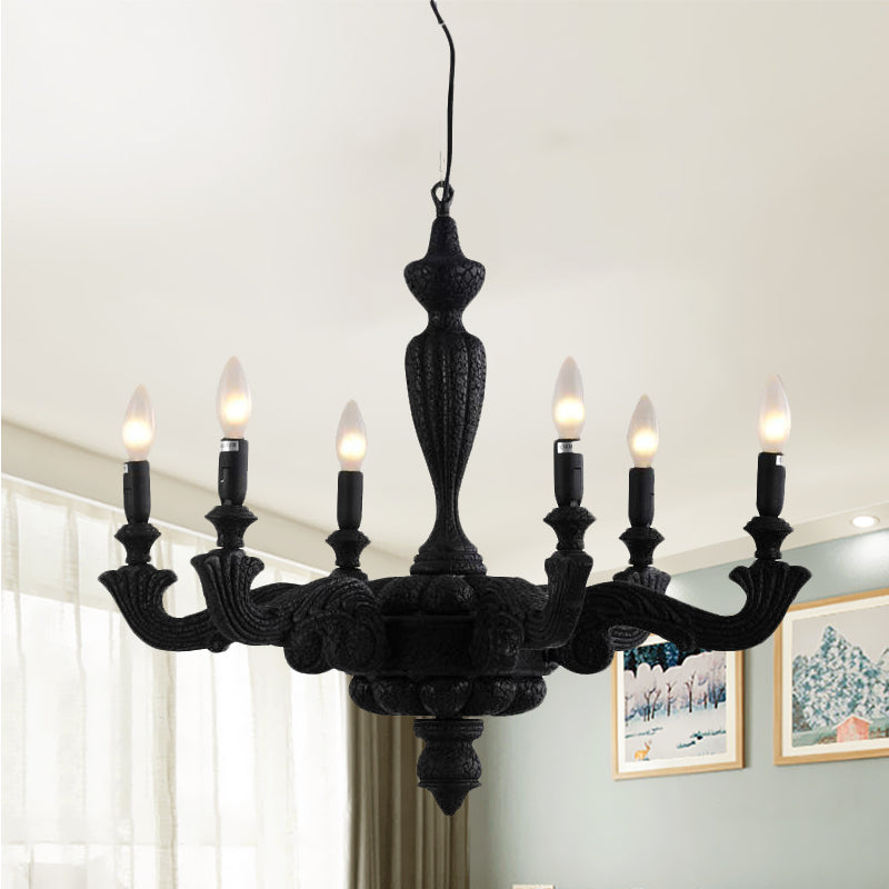 3/6-Bulb Candlestick Chandelier Light Traditional Black Resin Pendant Lighting Fixture for Living Room Clearhalo 'Ceiling Lights' 'Chandeliers' Lighting' options 1456343