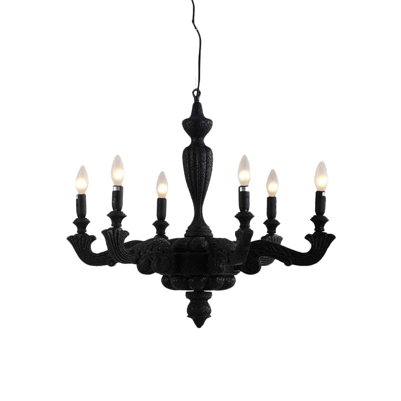 3/6-Bulb Candlestick Chandelier Light Traditional Black Resin Pendant Lighting Fixture for Living Room Clearhalo 'Ceiling Lights' 'Chandeliers' Lighting' options 1456344