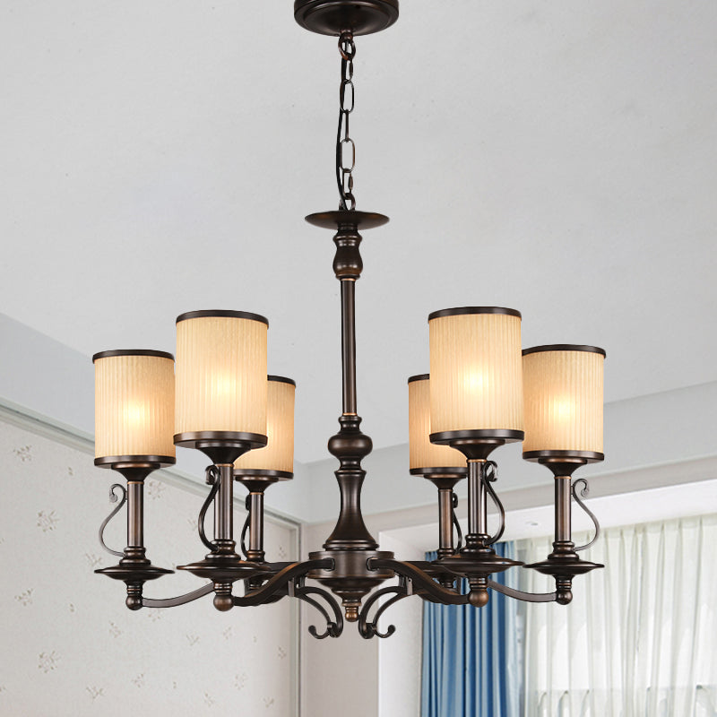 Beige Glass Black Chandelier Lamp Cylindrical 3/6/8 Heads Traditionalism Pendant Ceiling Light for Restaurant 6 Black Clearhalo 'Ceiling Lights' 'Chandeliers' Lighting' options 1456356_9bea45b4-b1bb-4881-8153-31f098e2a144