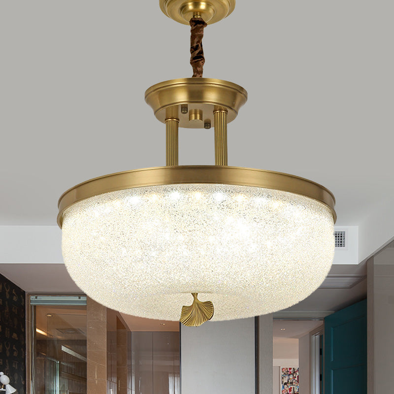 12"/16" W Gold/Black Bowl Pendant Chandelier Vintage Frosted White Glass Dining Room LED Hanging Light Clearhalo 'Ceiling Lights' 'Chandeliers' Lighting' options 1456376