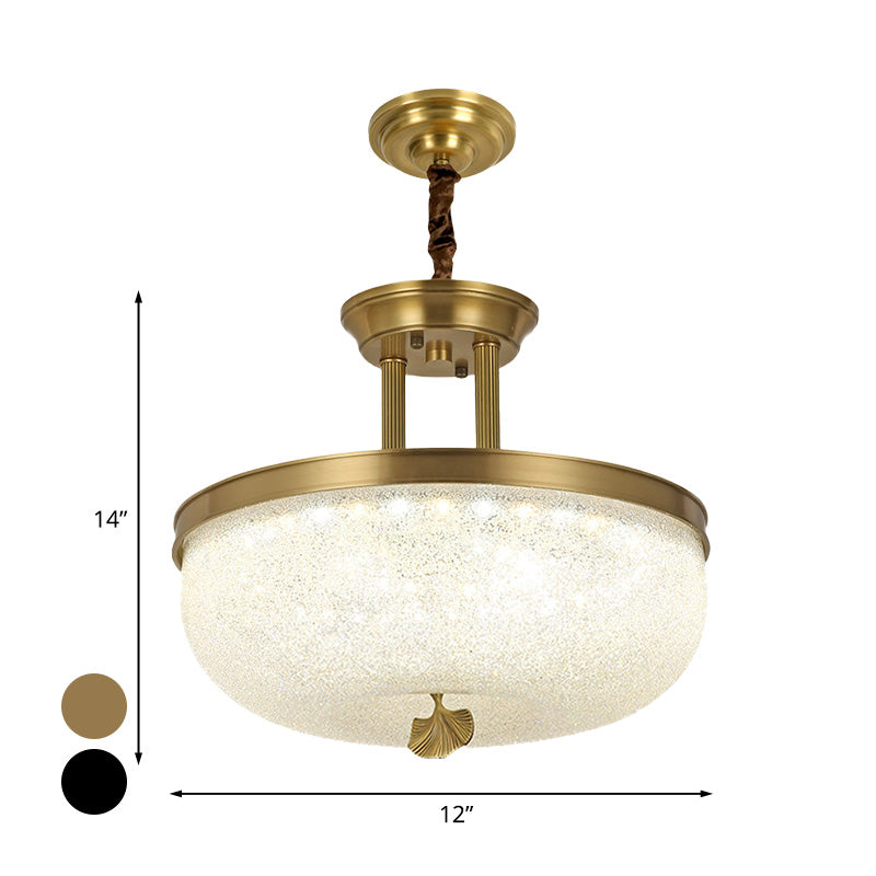 12"/16" W Gold/Black Bowl Pendant Chandelier Vintage Frosted White Glass Dining Room LED Hanging Light Clearhalo 'Ceiling Lights' 'Chandeliers' Lighting' options 1456380