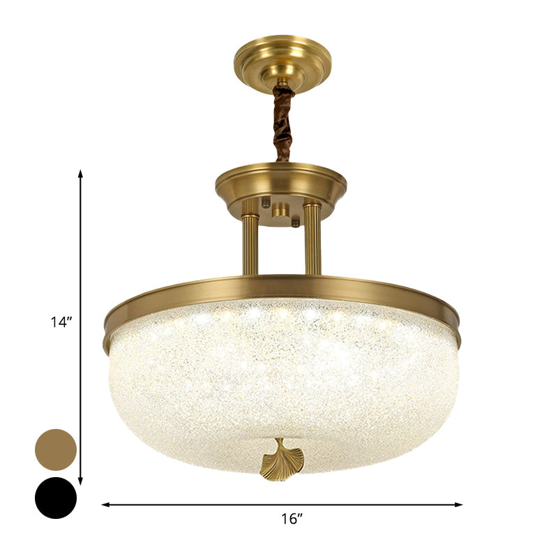 12"/16" W Gold/Black Bowl Pendant Chandelier Vintage Frosted White Glass Dining Room LED Hanging Light Clearhalo 'Ceiling Lights' 'Chandeliers' Lighting' options 1456381