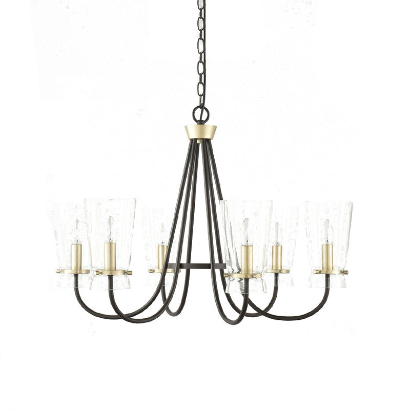 Clear Glass Cone Hanging Chandelier Vintage 3/6 Lights Bedroom Suspension Lamp in Black with Curving Arm Clearhalo 'Ceiling Lights' 'Chandeliers' Lighting' options 1456392