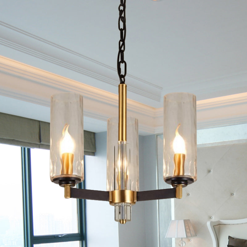 Vintage Cylinder Chandelier Lighting Fixture 3/5/6 Bulbs Clear Water Glass Pendant Lamp in Black and Gold Clearhalo 'Ceiling Lights' 'Chandeliers' Lighting' options 1456395