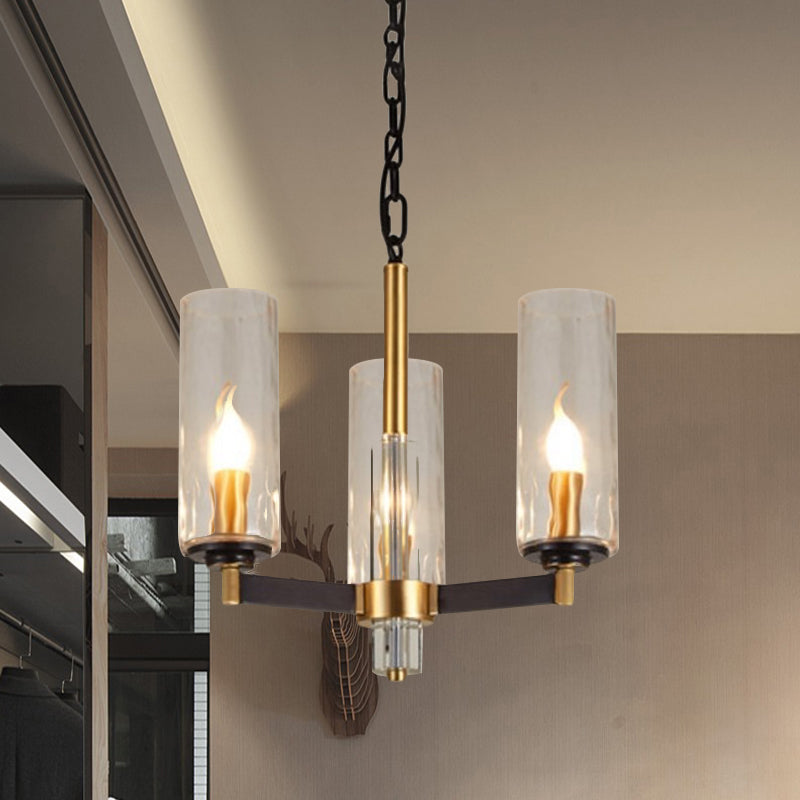 Vintage Cylinder Chandelier Lighting Fixture 3/5/6 Bulbs Clear Water Glass Pendant Lamp in Black and Gold Clearhalo 'Ceiling Lights' 'Chandeliers' Lighting' options 1456396